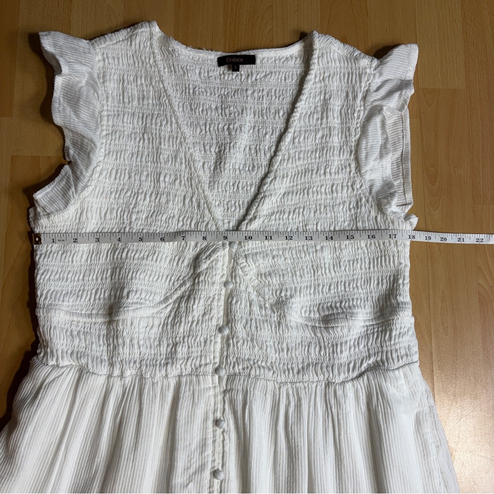 Quince Organic Textured Cotton Smocked V-Neck Midi Dress White Large - Picture 11 of 14